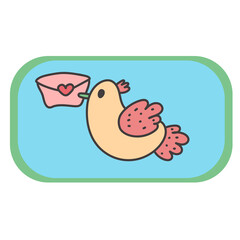 bird with a romantic envelope. Saint valentines day romantic holiday celebration and sending greeting cards.