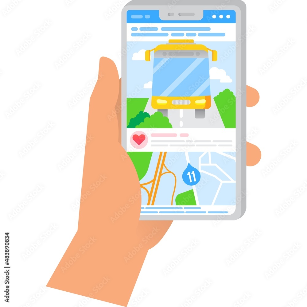 Poster gps app on mobile icon track bus option vector