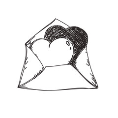 Cute doodle love letter, envelope with heart icons. Hand drawn vector illustration. Valentine's day, wedding vector illustration for design. sweet element