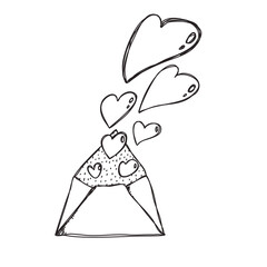 Cute doodle love letter, envelope with heart icons. Hand drawn vector illustration. Valentine's day, wedding vector illustration for design. sweet element