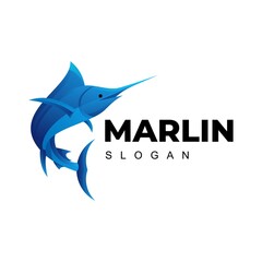 Vector Logo Illustration Marlin Gradient Colorful Style.