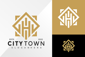 Letter H City Town Company Logo Design Vector illustration template