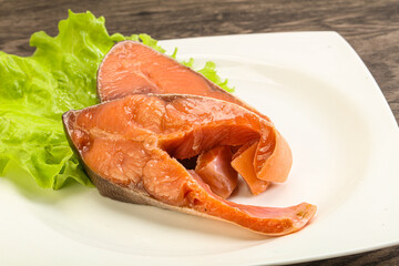 Two pink salmon fish steak