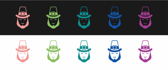 Set Leprechaun icon isolated on black and white background. Happy Saint Patricks day. National Irish holiday. Vector