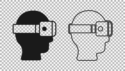 Black Virtual reality glasses icon isolated on transparent background. Stereoscopic 3d vr mask. Optical head mounted display. Vector