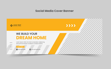 Build Your Dream Home for sale real estate social media cover banner template or web banner design, Elegant modern Construction social media cover banner.
