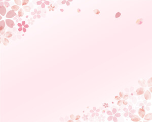 手書き　水彩　桜　背景　ピンクグラデ背景