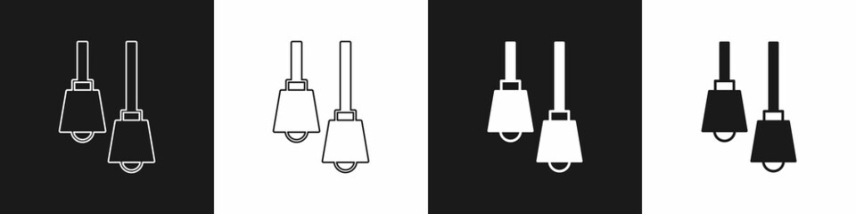 Set Lamp hanging icon isolated on black and white background. Ceiling lamp light bulb. Vector