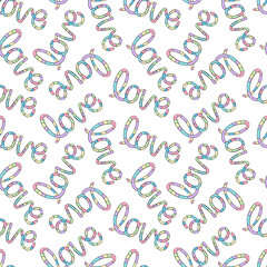 Love lettering. Lettering ornament. Cartoon print. Seamless vector pattern (background). 
