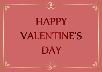 greeting card Happy Valentine Day - rosy vector banner with golden decorations