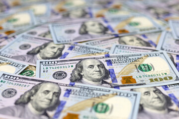 US dollars banknotes, paper currency for background. Concept of american and global economy, exchange rate