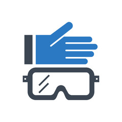 Protective clothing related vector glyph icon. Glove and safety glasses. Protective clothing sign. Isolated on white background. Editable vector illustration