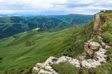 Naklejka na ściany i meble View of the mountains and the Bermamyt plateau in the Karachay-Cherkess Republic, Russia.