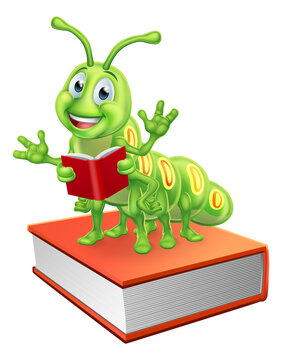 Bookworm Worm Caterpillar on Book Reading