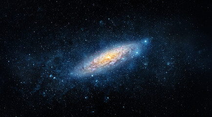 Naklejka na ściany i meble A view from space to a spiral galaxy and stars. Universe filled with stars, nebula and galaxy,. Elements of this image furnished by NASA.
