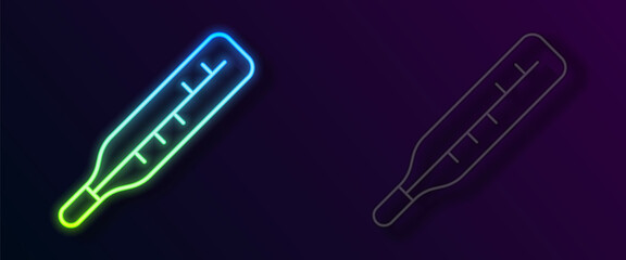 Glowing neon line Medical thermometer for medical examination icon isolated on black background. Vector