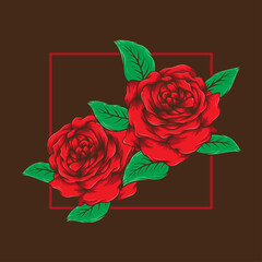 red roses and leaves Hand Drawn Illustration