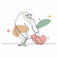 Continuous one simple single abstract line drawing of fledgling robin  animal bird concept icon in silhouette on a white background. Linear stylized.