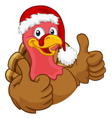 Turkey In Santa Hat Christmas Thanksgiving Cartoon