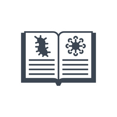 Knowledge of virology related vector glyph icon. Open book with virus information. Knowledge sign. Isolated on white background. Editable vector illustration