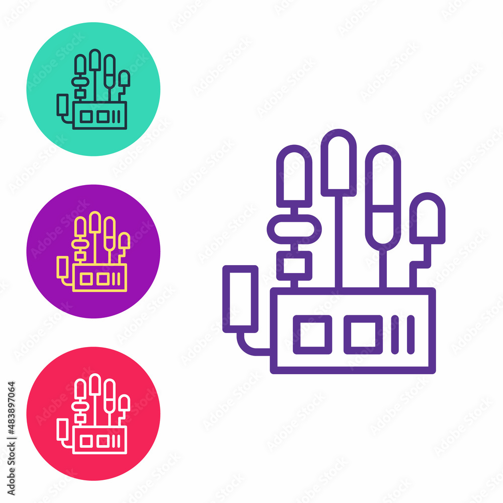 Poster set line mechanical robot hand icon isolated on white background. robotic arm symbol. technological 
