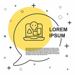 Black line Internet piracy icon isolated on white background. Online piracy. Cyberspace crime with file download and movies sharing. Random dynamic shapes. Vector