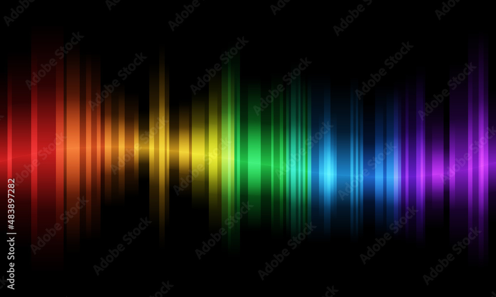 Poster abstract sine wave with rainbow color motion light are overlap on dark background vector design