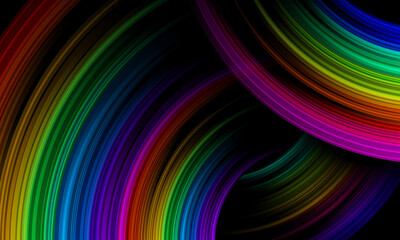 abstract curve rainbow color motion light are overlap on dark background vector Design
