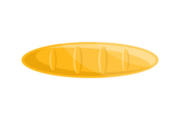 Fresh appetizing yellow long loaf baking tasty food top view vector flat illustration. Traditional baguette French pastry bread isolated. Baked gourmet cuisine. Wheat dough breakfast ingredient