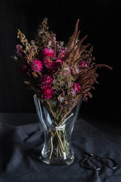 Studio shot of bouquet of various dried flowers