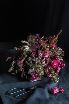 Studio shot of bouquet of various dried flowers