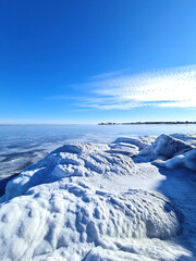wild russian winter ice and snowed seashore
