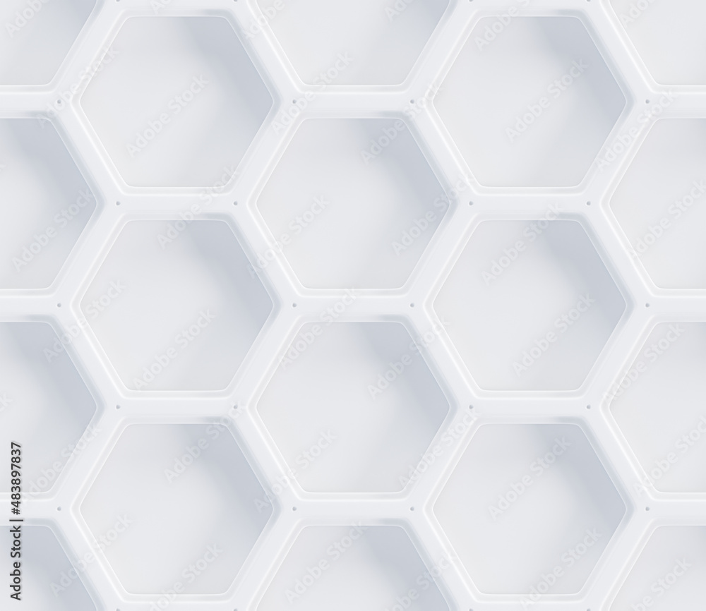 Poster abstract geometric hexes white background. seamless pattern. white 3d panel, wall. 3d rendering