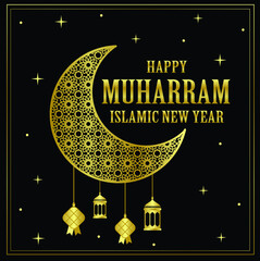Happy Muharram with black background and moon 04