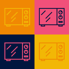 Pop art line Microwave oven icon isolated on color background. Home appliances icon. Vector