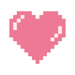 Cute cartoon heart. Pixel art vector illustration. Retro computer screen design concept. Simple shape and colors. Love and Valentine day symbol
