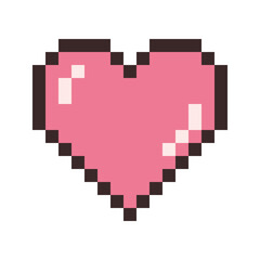 Cute cartoon heart. Pixel art vector illustration. Retro computer screen design concept. Simple shape and colors. Love and Valentine day symbol