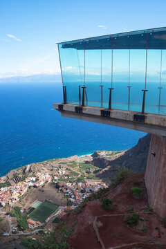 Spain, La Gomera, Agulo, Mirador de Abrante point overlooking town below