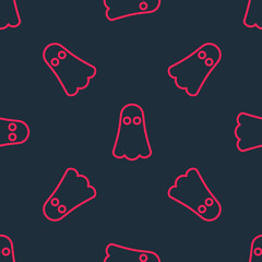 Red line Ghost icon isolated seamless pattern on black background. Happy Halloween party. Vector