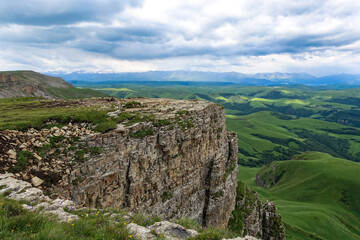 View of the mountains and the Bermamyt plateau in the Karachay-Cherkess Republic, Russia.