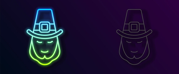 Glowing neon line Leprechaun icon isolated on black background. Happy Saint Patricks day. National Irish holiday. Vector