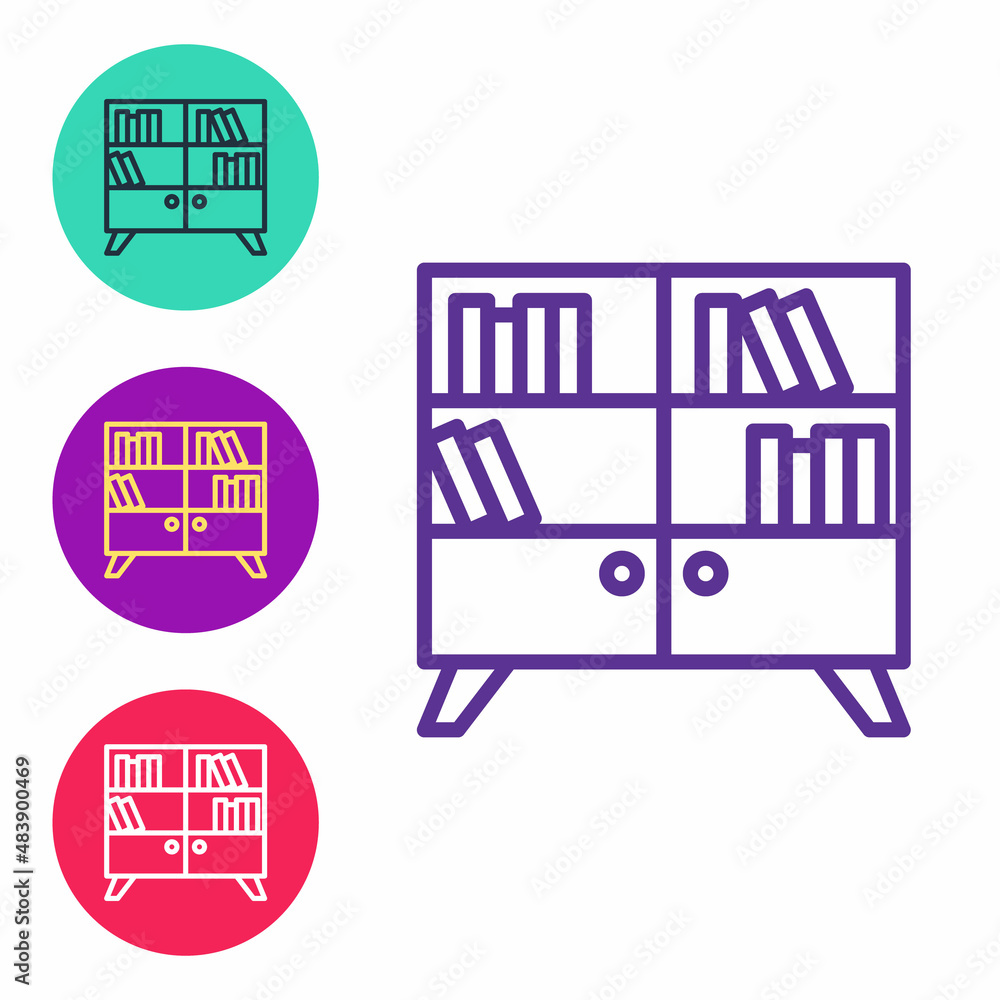 Poster set line library bookshelf icon isolated on white background. set icons colorful. vector
