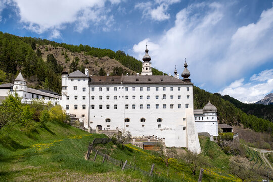 Italy, South Tyrol, Mals, Exterior of Marienberg Abbey in summer
