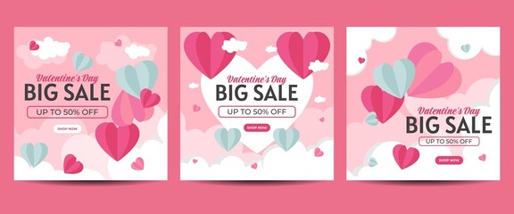 Fototapeta na wymiar Valentine's day social media post template for banner, poster, greeting card, promotional discount sale, etc