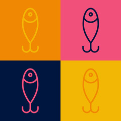 Pop art line Fishing lure icon isolated on color background. Fishing tackle. Vector