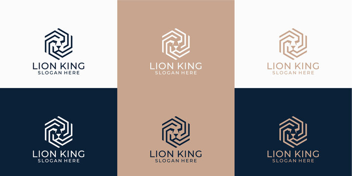 abstract line art lion logo design