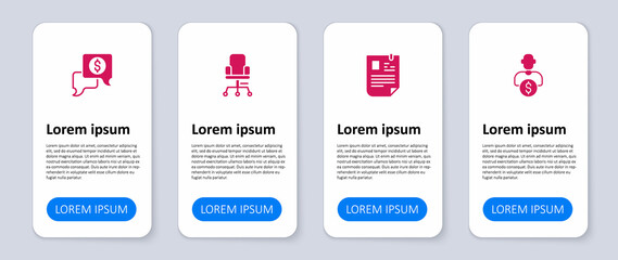 Set Business investor, Resume, Office chair and negotiations. Business infographic template. Vector