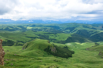 View of the mountains and the Bermamyt plateau in the Karachay-Cherkess Republic, Russia.