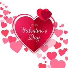 Valentines day greeting card with pink hearts. Happy valentine day banner. Love decorative concept design on white background. Vector illustration. Sale poster