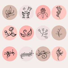 Botanist highlight. Set of 12 covers for trending Instagram stories